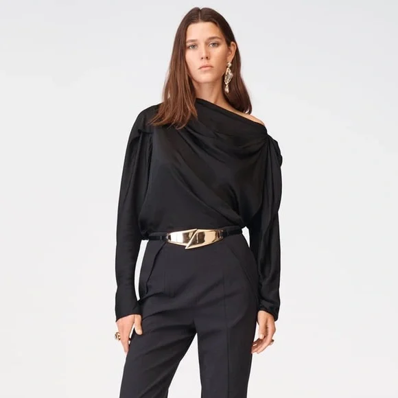 NWT. Zara Limited Edition Black Leather Belt with Large Metal Buckle. Size 30